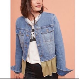 🎄Anthropologie Army Green Peplum Denim Jean Jacket
